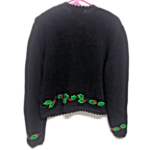 Vintage Bechamel Sweater Womens Sz L Christmas Cardigan Black green red long slv - Picture 8 of 15